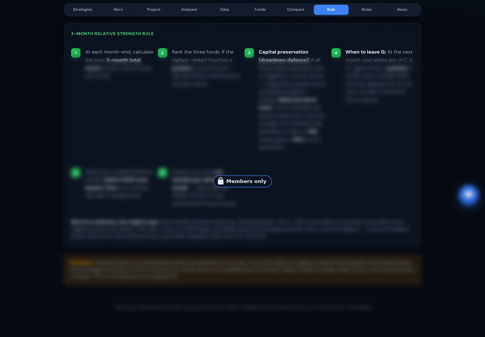 Strategy rule tab (details blurred, members only)